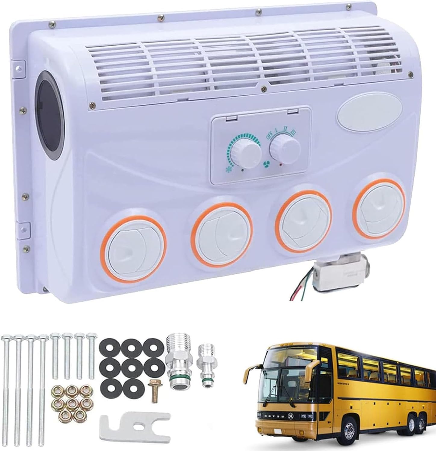 PioMue Climatiseur pour véhicules de Loisirs, climatiseur 12/24 V CC pour camions, sans consommation de Carburant 12V, Blanc/Orange, Camping-Cars
