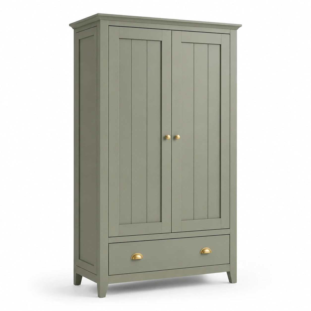 Armoire en bois vert avec 2 portes battantes et tiroir