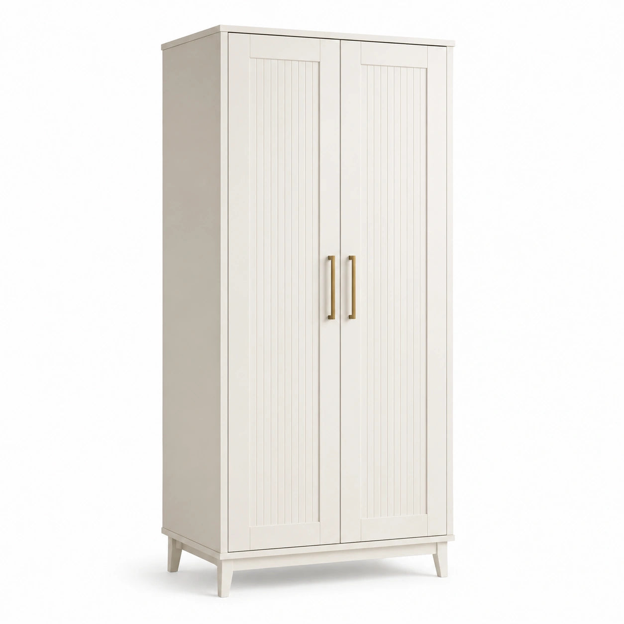 Armoire en bois blanc avec poignées dorées
