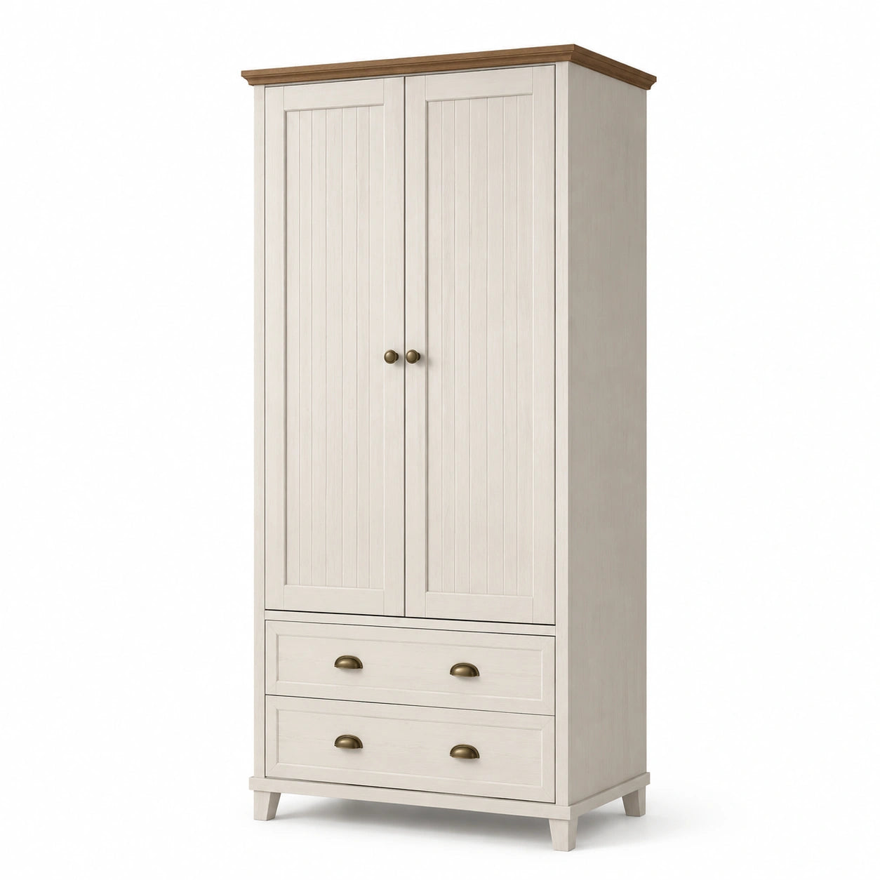 Armoire en bois avec dessus en chêne et deux tiroirs