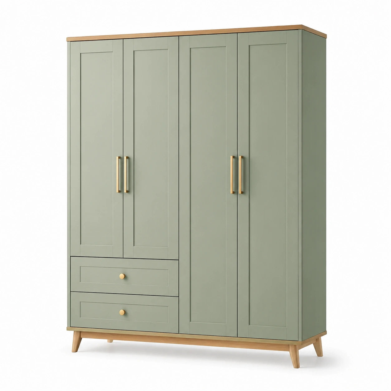 Armoire en bois avec poignées en métal vert olive