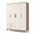 Armoire en Bois et MDF 3 Portes 2 Tiroirs Chêne Beige