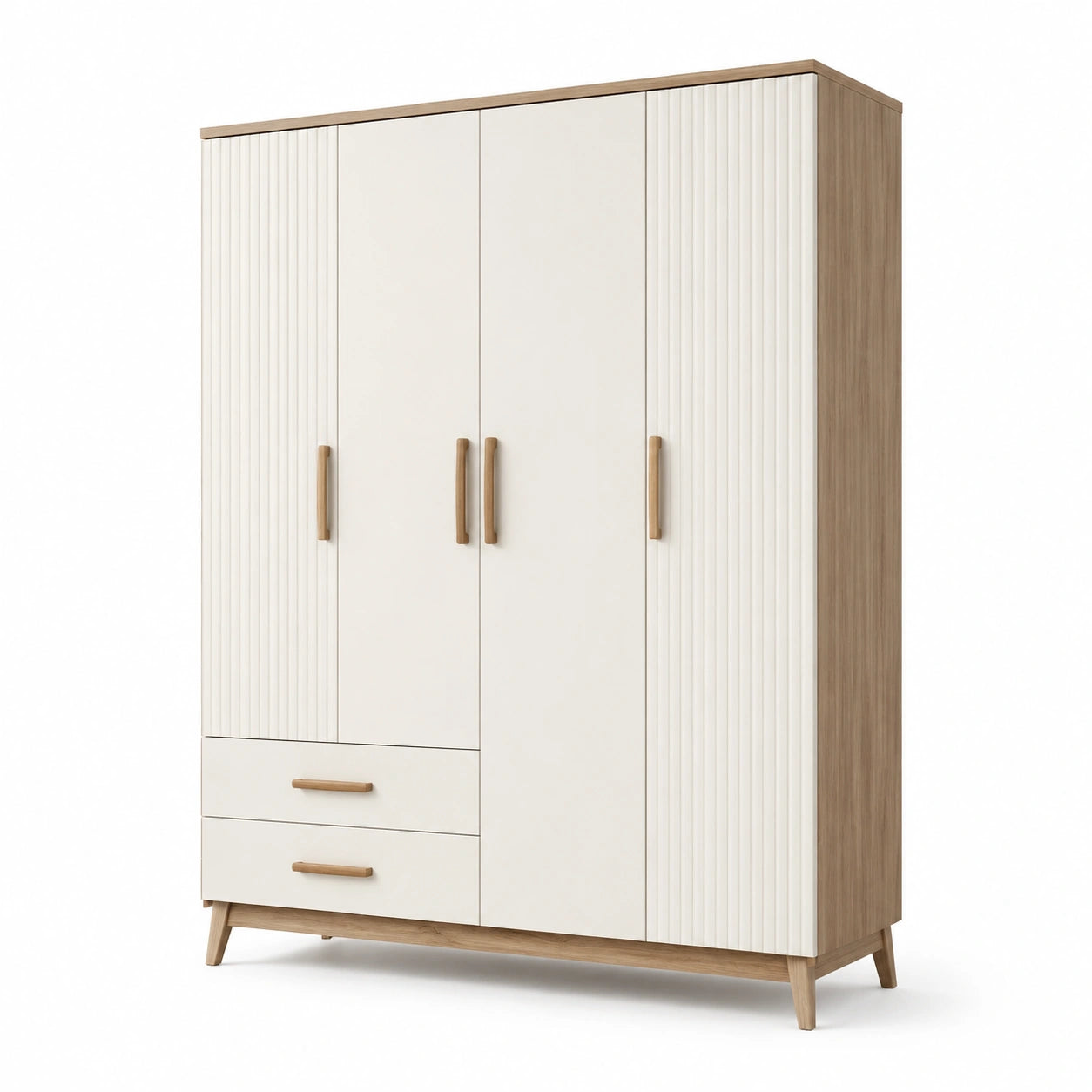 Armoire en Bois et MDF 3 Portes 2 Tiroirs Chêne Beige