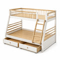 Lit superposé en bois et métal avec tiroirs, chêne/blanc