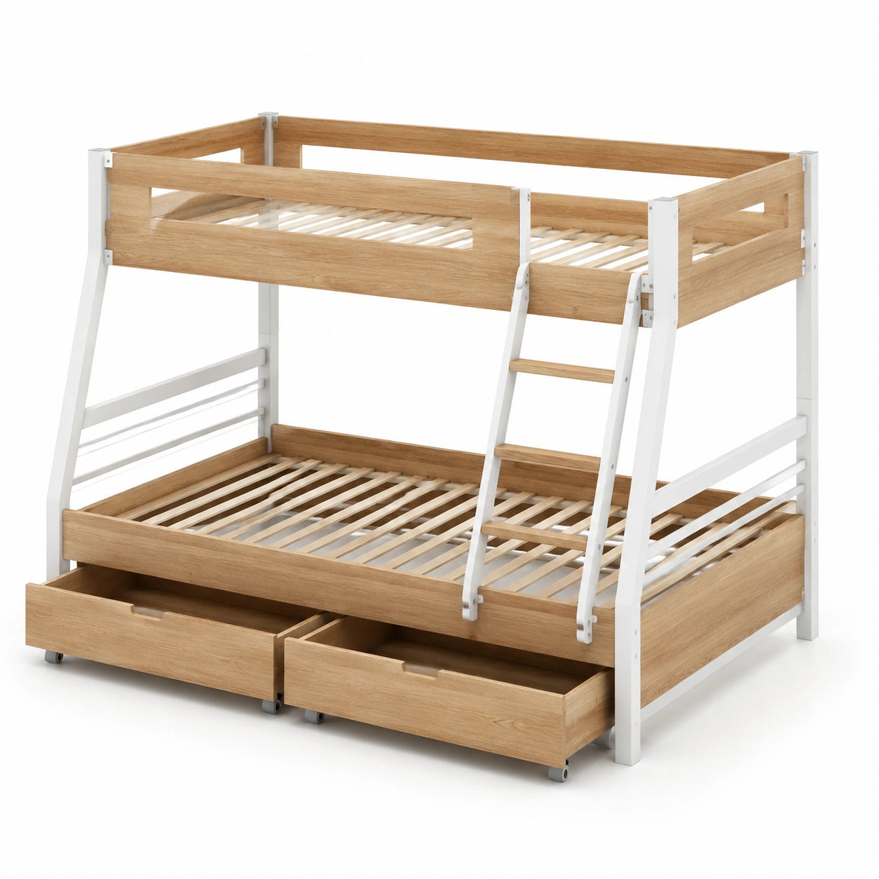 Lit superposé en bois de pin avec échelle 200x90 cm en blanc et naturel