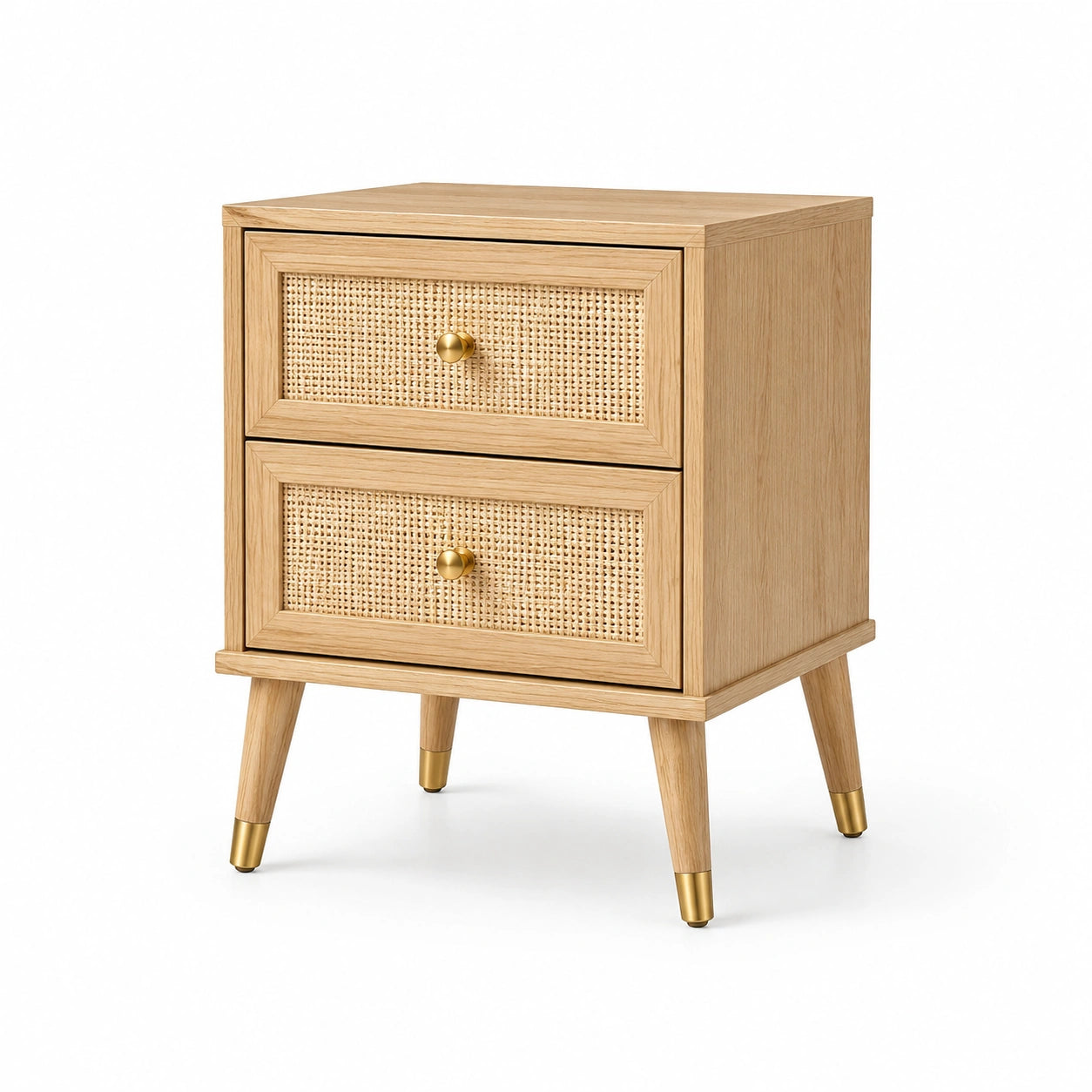 Table de chevet en bois MDF blanc avec détails dorés 50x40x60 cm