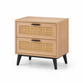 Table de chevet en bois avec tiroirs en rotin - Marron