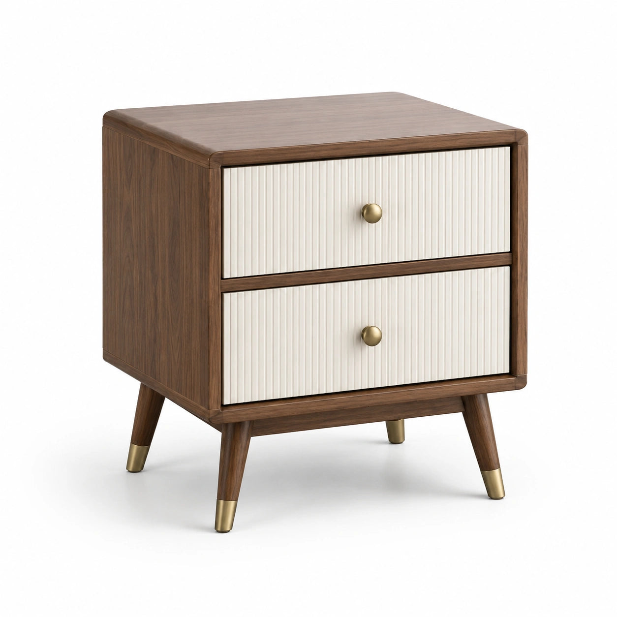 Table de chevet en bois et rotin avec 2 tiroirs crème