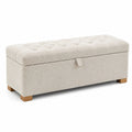 Banc de rangement en polyester beige avec pieds en bois