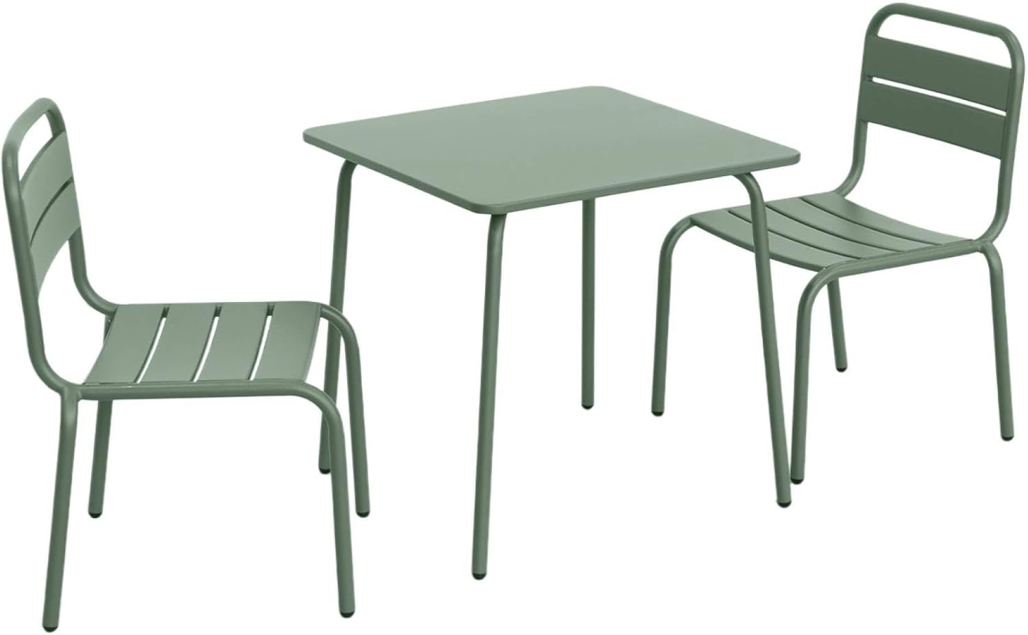 Chaise, Table de Jardin Enfant métal + 2 assises Vert de Gris Anna. 48x48cm – Alice's Garden