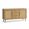 Buffet en bois avec portes en rotin 150x45x80 cm