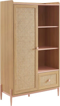 Armoire Pablo Rose et cannage rotin 1 Porte et 1 tiroir, Rose/Beige – BAÏTA