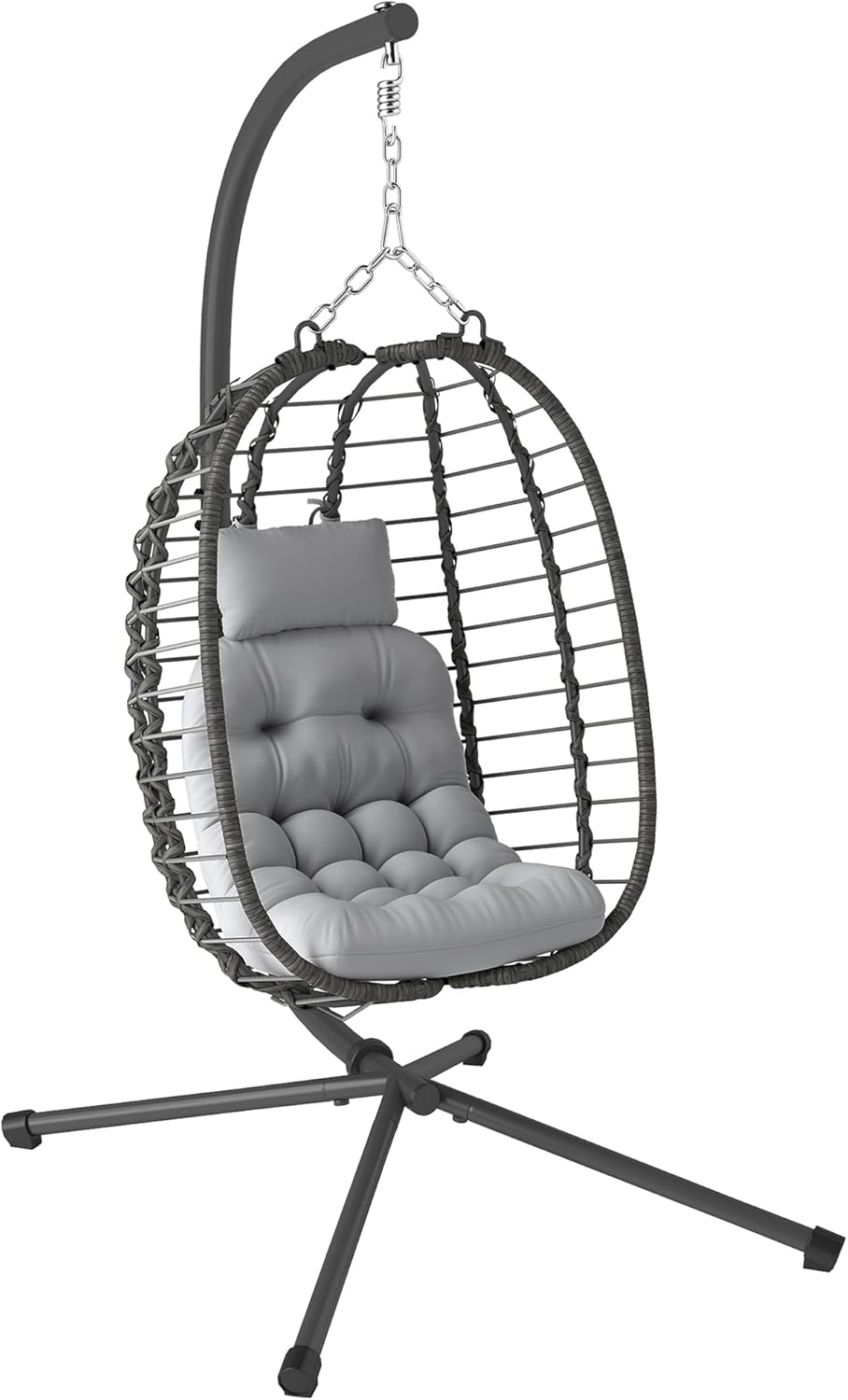 Siège suspendus, Hauteur réglable, intérieur et extérieur, Cadre en Acier – Outsunny, Gris, Fauteuil Oeuf Suspendu