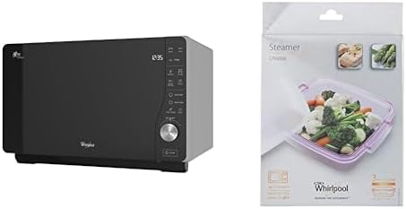 Whirlpool STM008, MWF 427 SL Four à micro-ondes Extra Space + Grill, avec steamer, 800 + 1000 W & STM008, Noir/Argent, 25 litres, argent