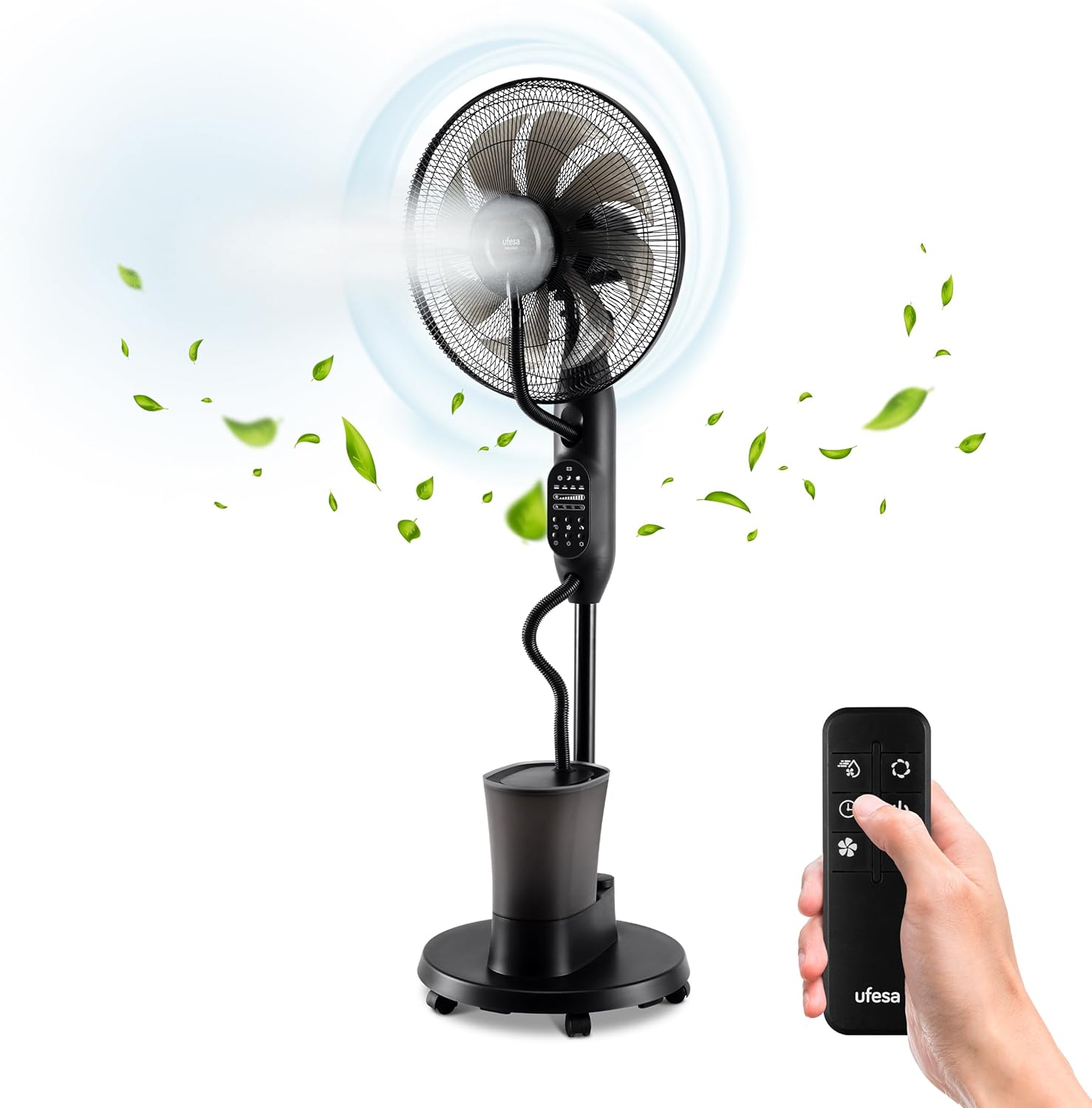 Ufesa Mist Fan VNDC Ventilateur Brumisateur, 3 Modes, Télécommande, 9 Vitesses, 40cm de Diamètre, 8 Pales, 60W, Noir, Ultra Silencieux, Minuterie