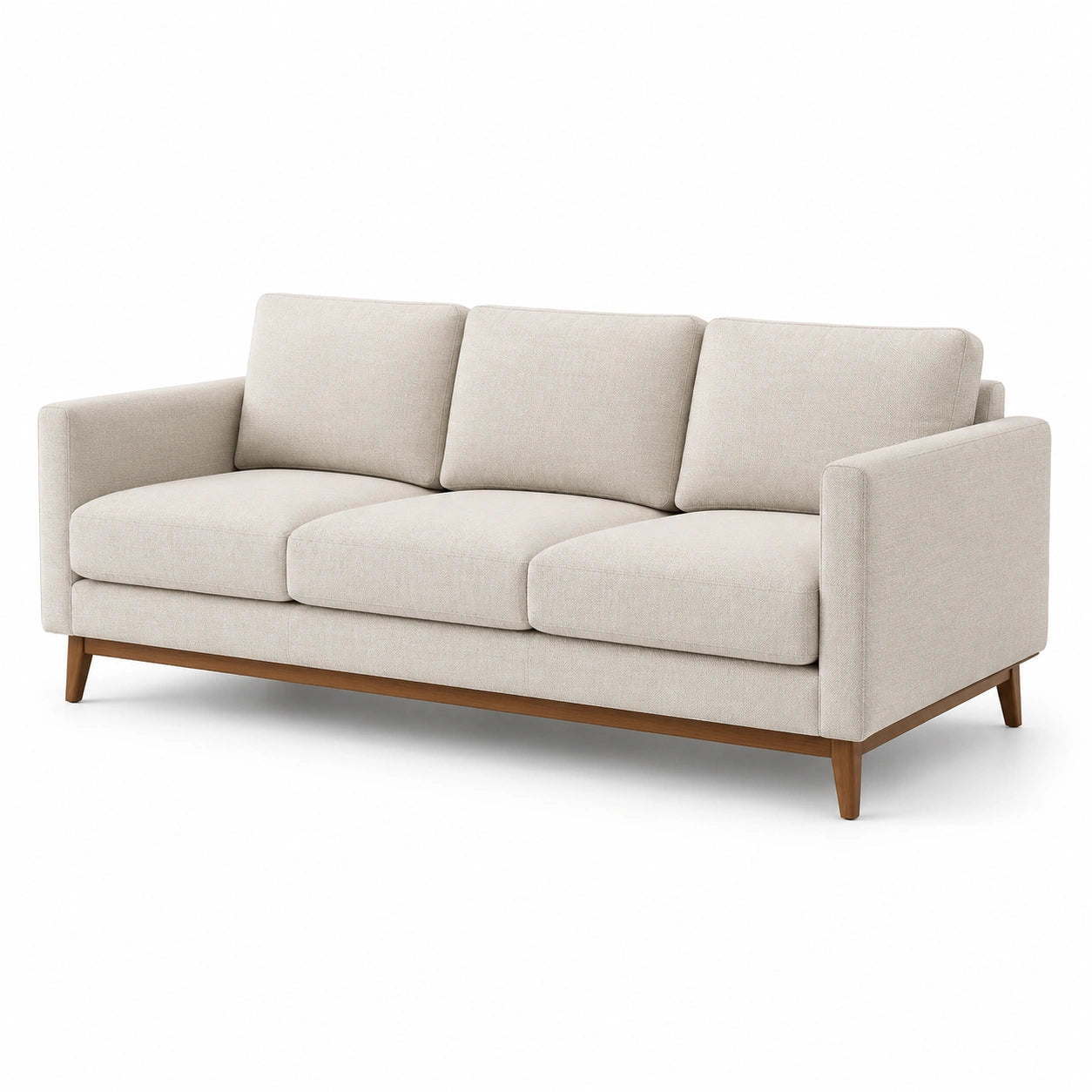 Canapé 3 places en tissu et bois avec revêtement beige