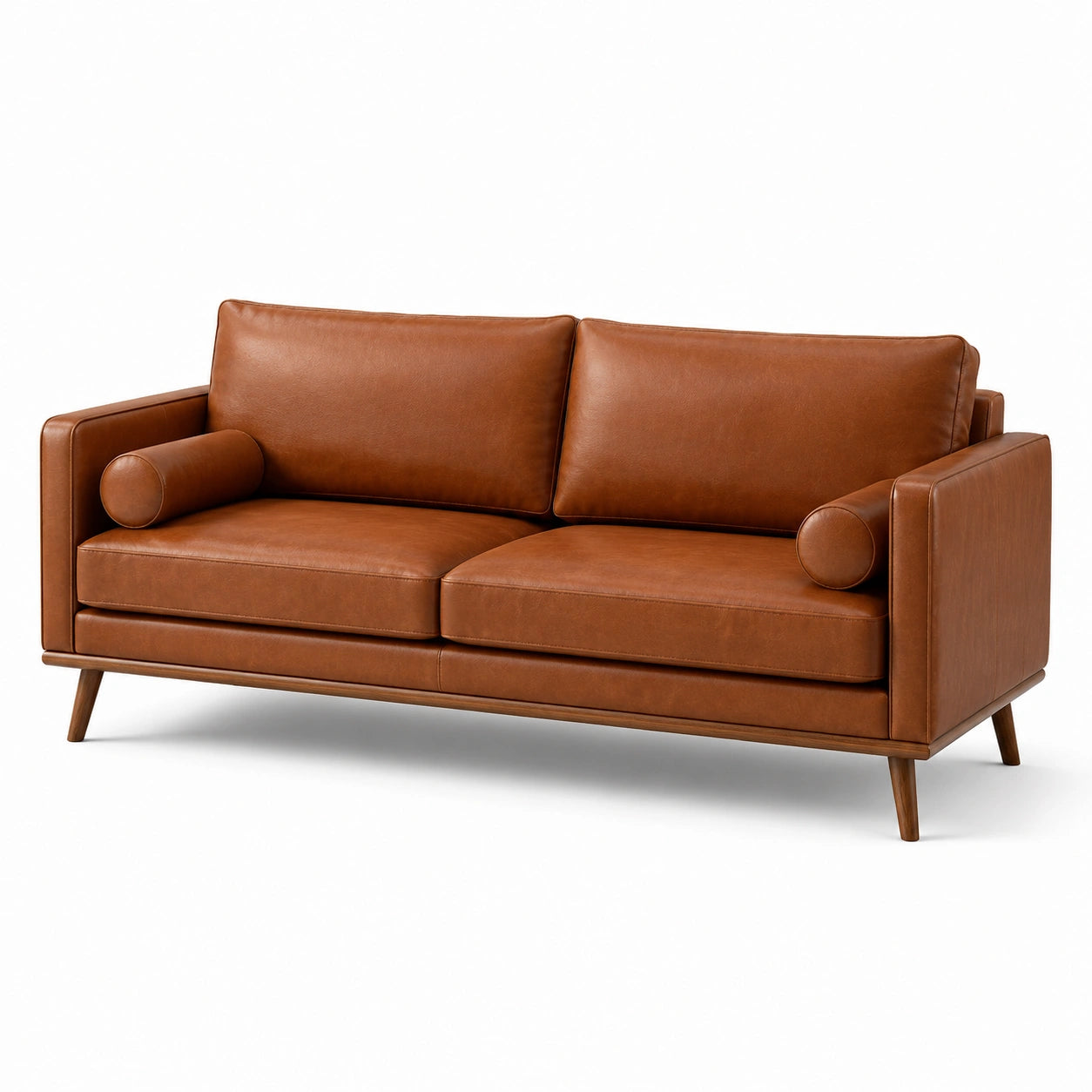 Canapé trois places en cuir synthétique marron