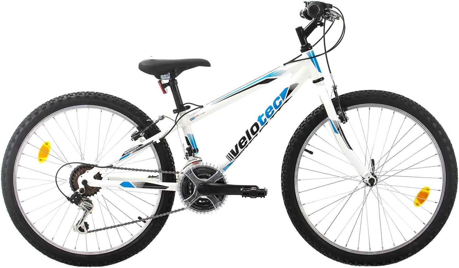 Multibrand Distribution, VTT, 18 Vitesses, Convient pour 130–155 cm, Blanc/Noir/Bleu, Frein V-Brake, vélo Jeunesse