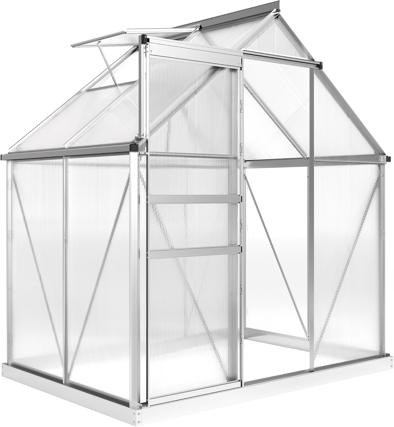 Serre de Jardin 2, 5 m2 en Aluminium Polycarbonate avec Fondation, Abri Extérieur Résistant aux Intempéries, 192, 5 x 131 x 200 cm – Outsunny, Argent