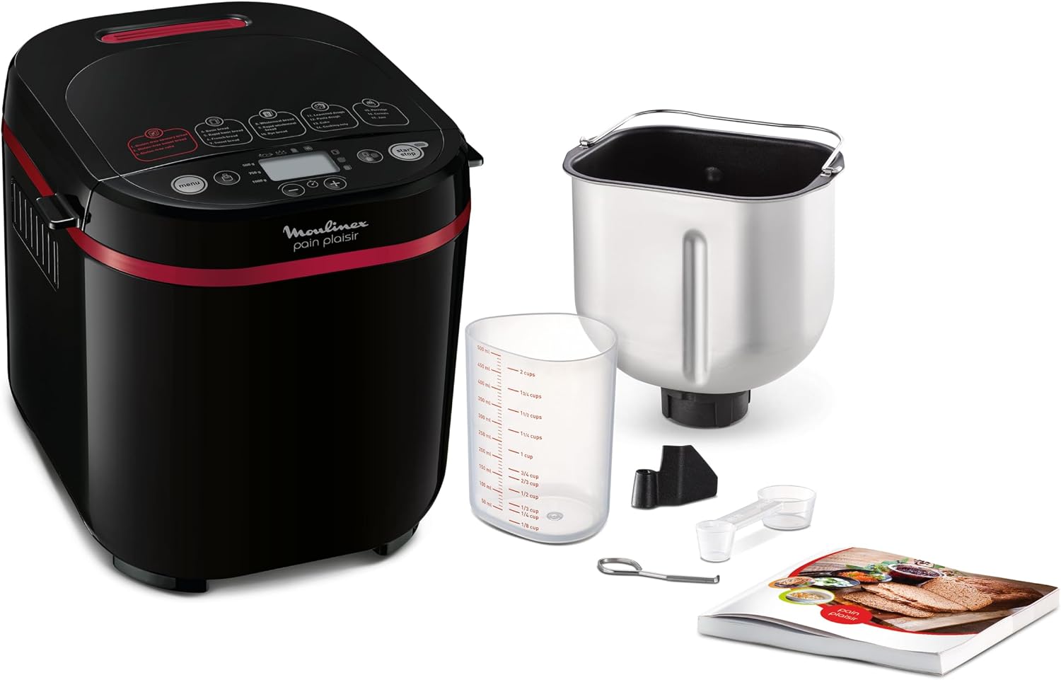Moulinex OW220830 Pain Plaisir Machine à pain, 1 Kg, Programme sans gluten, Noir/Rouge, 3 niveaux de dorage, OW220830 Noir, 720W