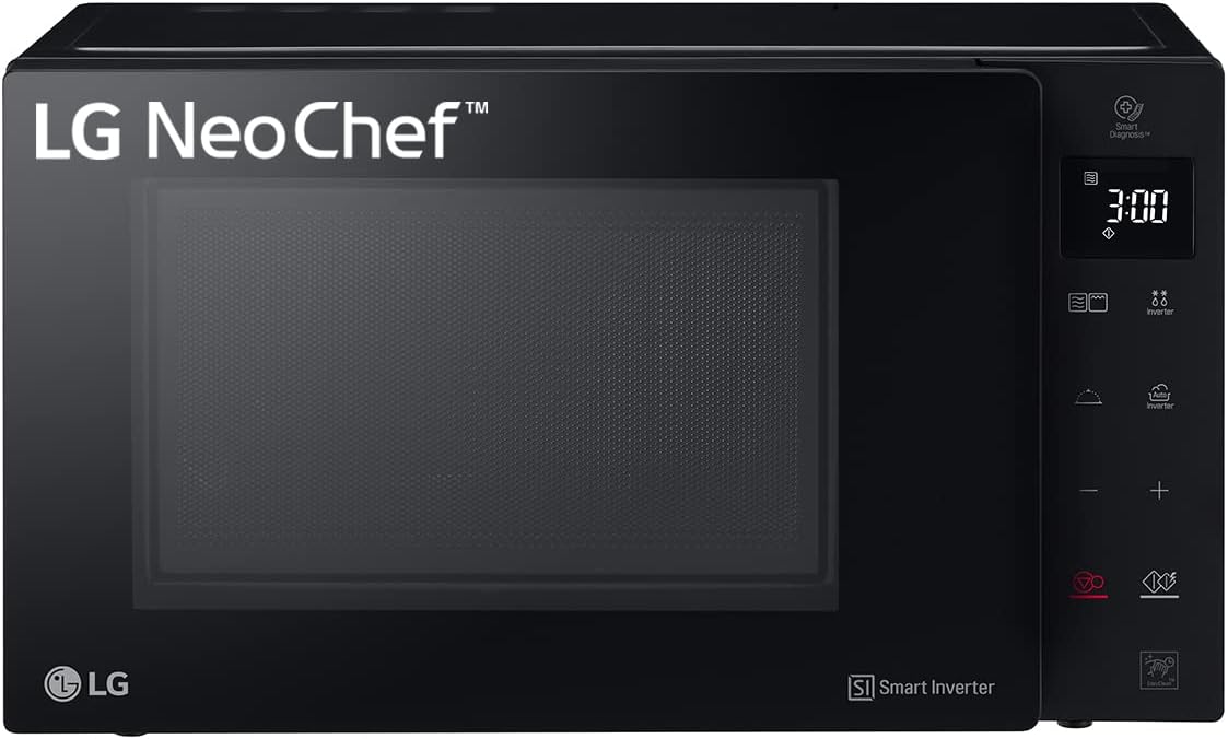 MH7235GPS Four à micro-ondes Smart Inverter avec grill à quartz, 1200 W – LG, 5 niveaux de puissance, 32 litres, Noir fumé, programmes automatiques