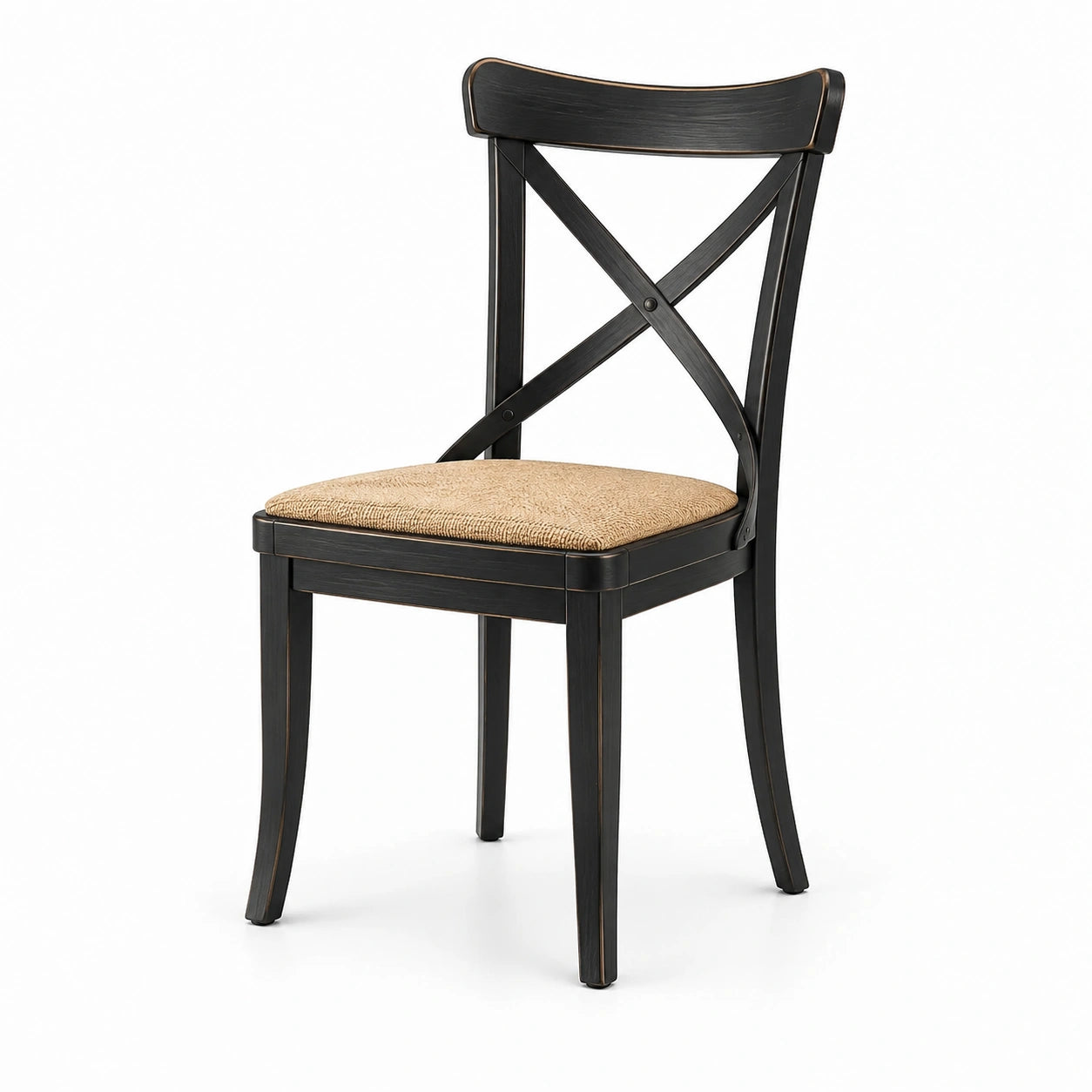 Chaise en bois noir avec assise en tissu beige