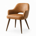 Chaise en cuir synthétique marron avec pieds en bois