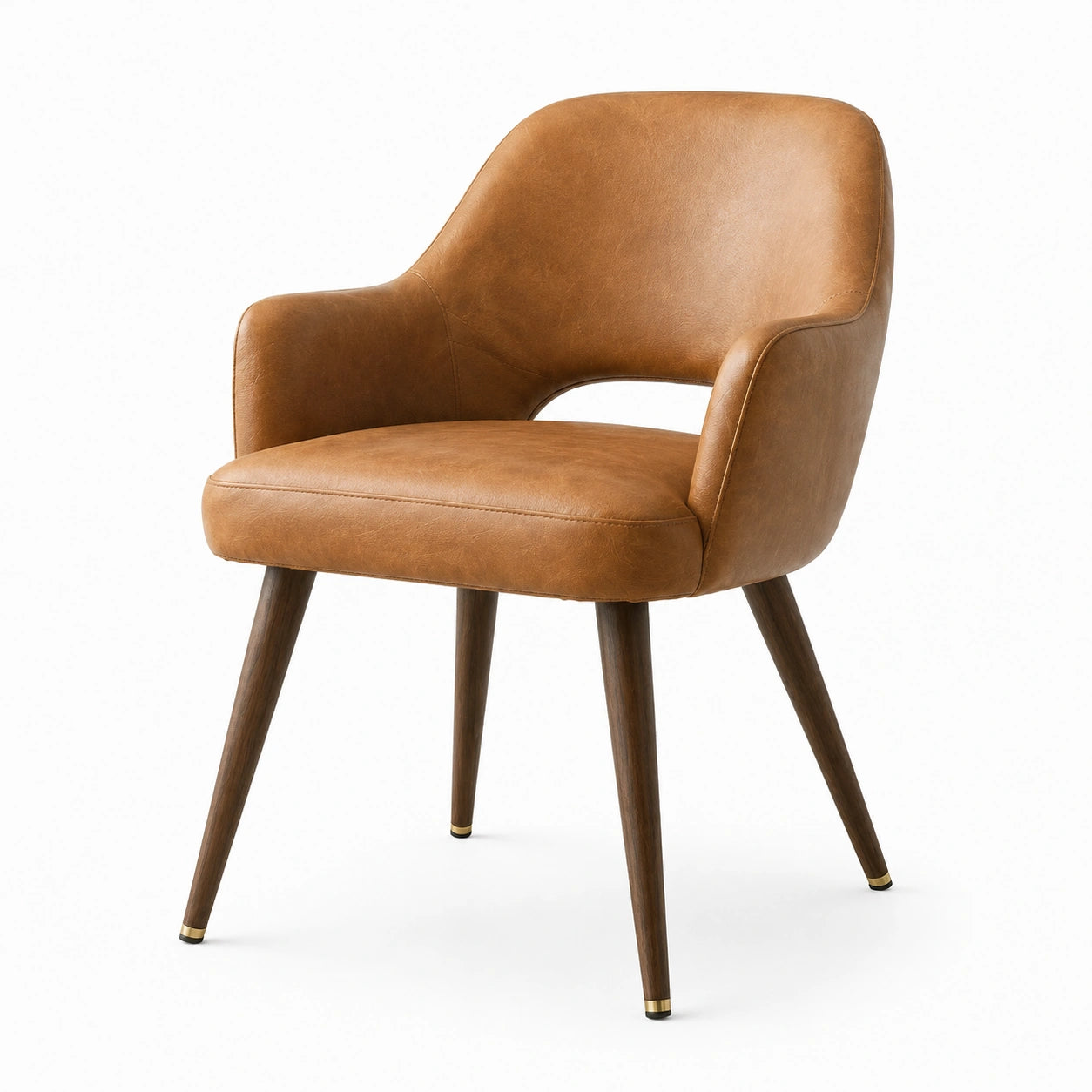 Chaise en cuir synthétique marron avec pieds en bois