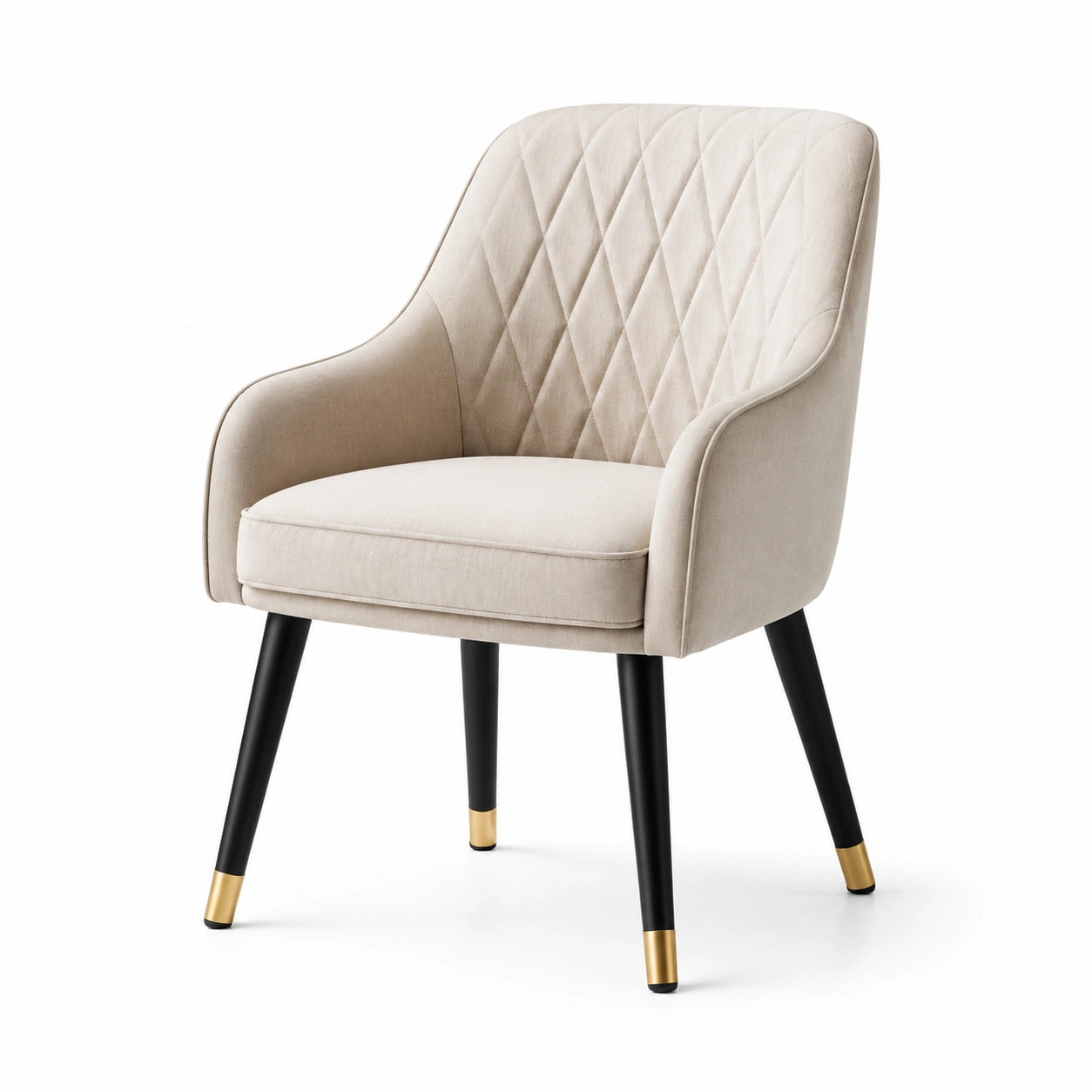 Chaise en bois et métal avec revêtement en lin beige