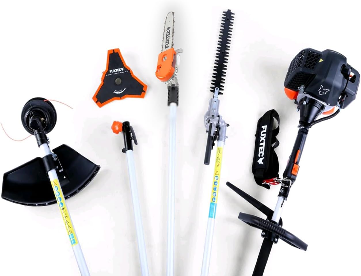 Cisaille à haies, Élagueuse Inclinable Taille Haie Coupe Bordure avec Fil ou Lame 1 Mètre Rallonge – Fuxtec, Noir/Orange/Argent