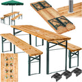 Salon de jardin, avec Support Parasol, Mobilier Solide pour Pique Nique Réceptions Barbecue Mariage – tectake, Bois/Vert