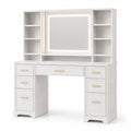 Coiffeuse en bois blanc avec miroir LED et étagères