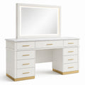 Coiffeuse MDF Blanc avec Miroir LED et Base en Métal