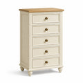 Commode haute 5 tiroirs bois chêne et MDF beige