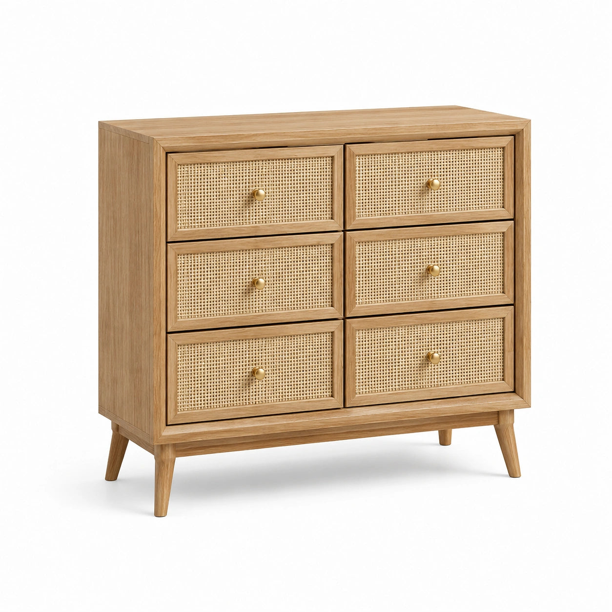 Commode en bois de chêne avec tiroirs en rotin 120 cm