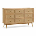 Commode en bois et rotin à 9 tiroirs chêne clair