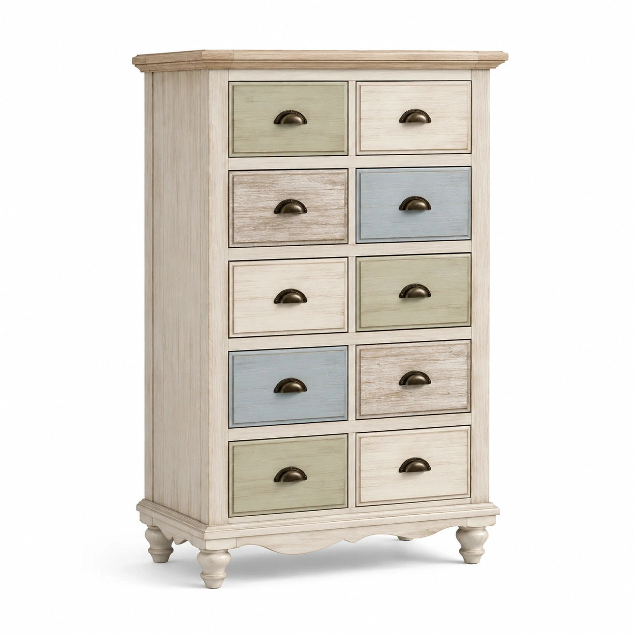 Commode en bois massif à 10 tiroirs multicolores