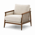 Fauteuil en bois avec revêtement en tissu beige, 70x75x80 cm