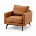 Fauteuil en cuir marron avec pieds en bois massif
