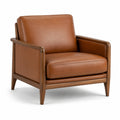 Fauteuil en cuir synthétique marron avec structure en bois