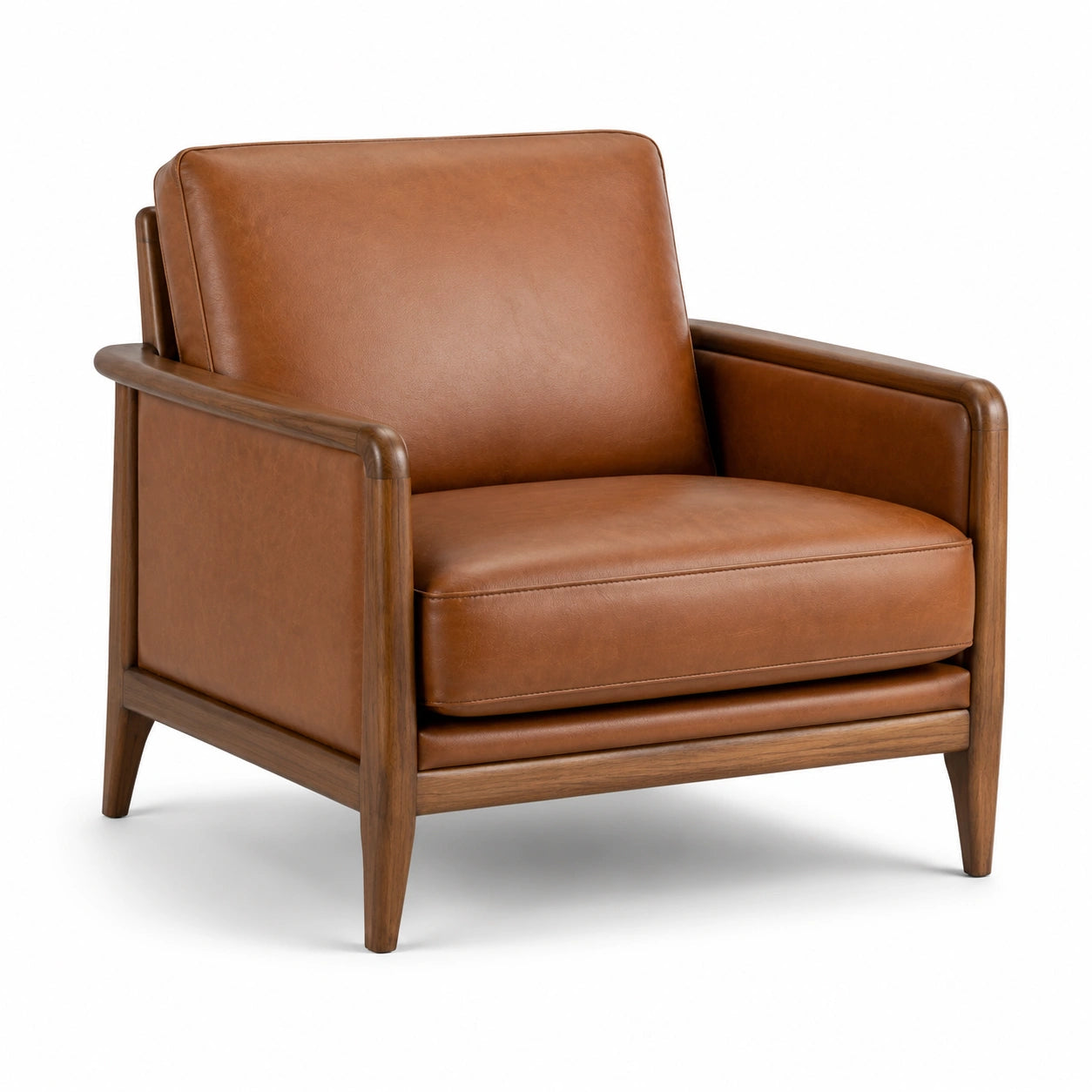Fauteuil en cuir synthétique marron avec structure en bois
