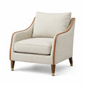 Fauteuil tissu beige accoudoirs en bois