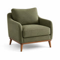 Fauteuil en tissu polyester vert avec base en bois massif