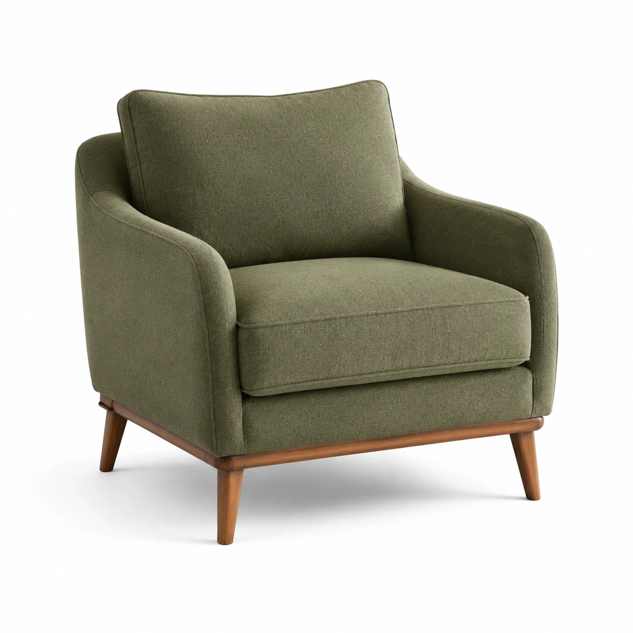Fauteuil en tissu polyester vert avec base en bois massif