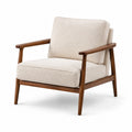 Fauteuil en bois et tissu bouclé beige