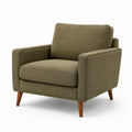 Fauteuil en tissu polyester vert olive avec pieds en bois