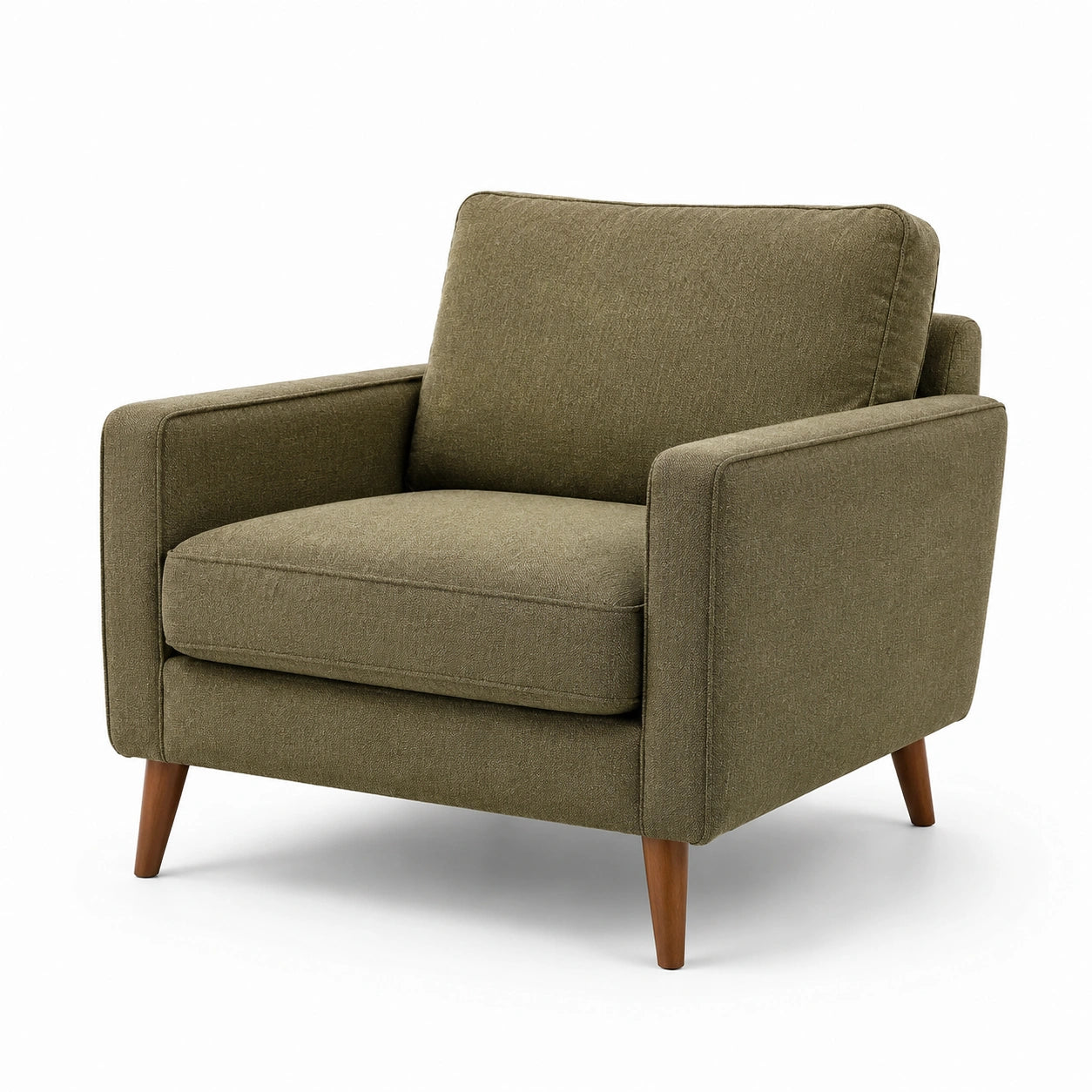 Fauteuil en tissu polyester vert olive avec pieds en bois