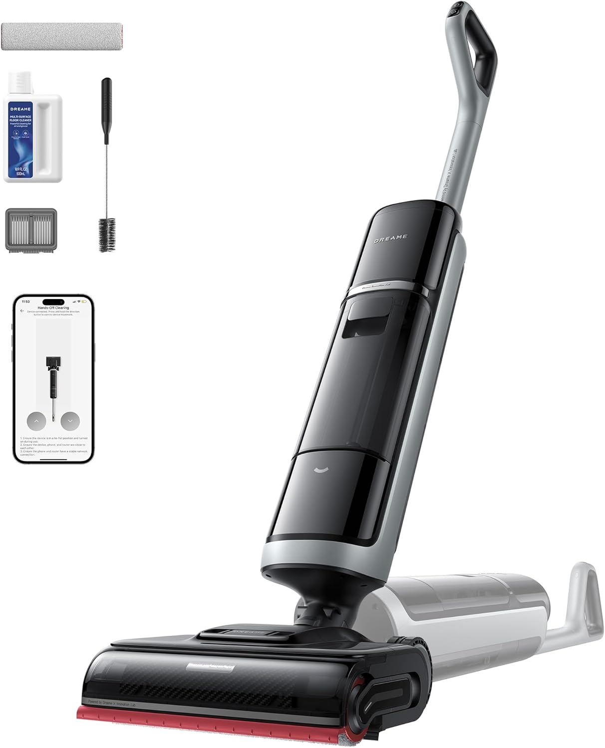 dreame H15 Pro Heat Aspirateur Laveur, Nettoyage des sols à 85°C, Noir/Gris, 22 000Pa, 0 nœuds, lavage brosse à 100°C