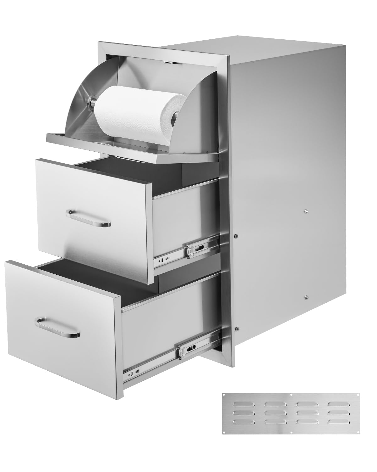 Îlot de rangement fixes, Tiroirs d'Accès Triples de 42x52x73, 6 cm avec Poignée et Porte-essuie-Tout, Îlot de Barbecue sur Terrasse