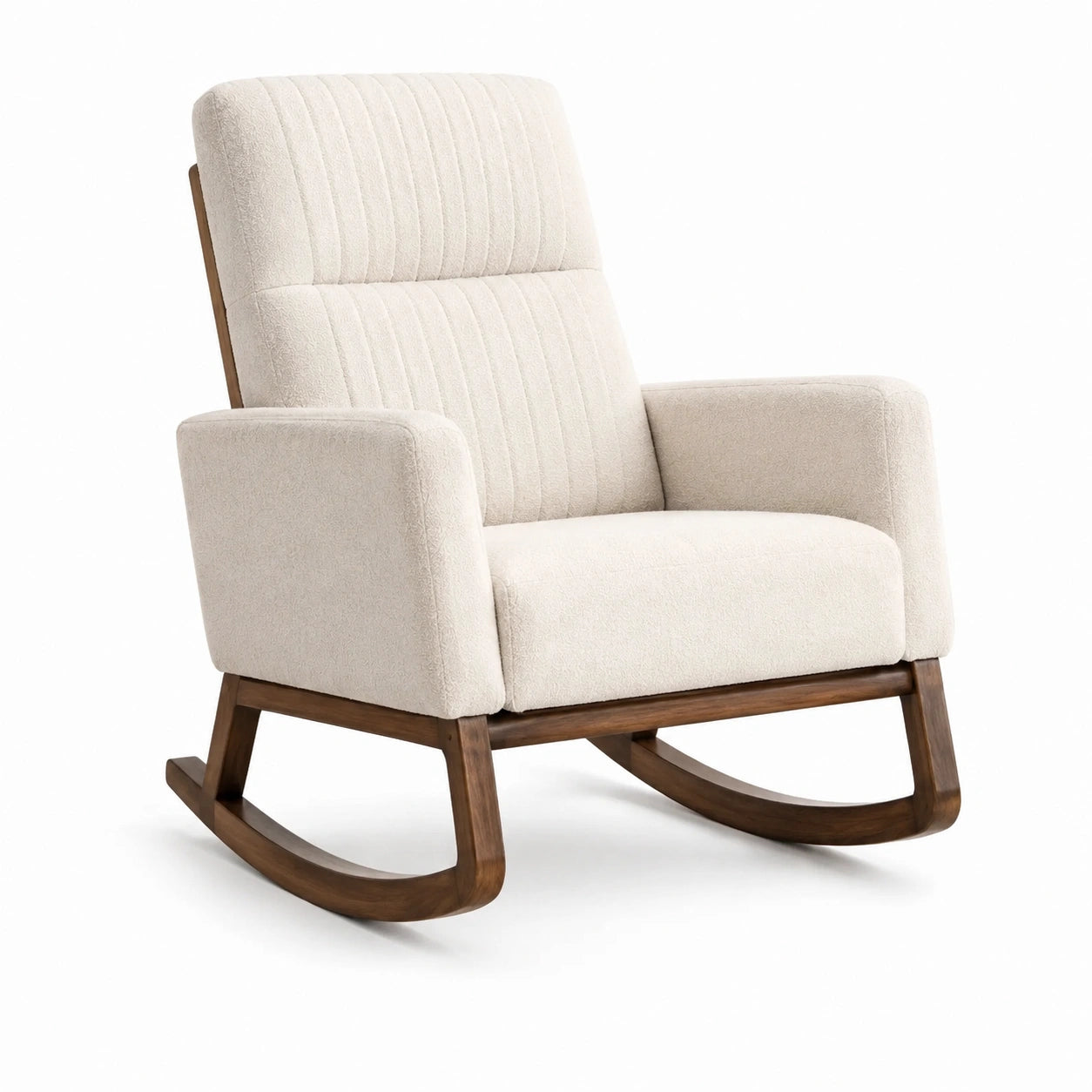 Fauteuil à bascule en tissu polyester vert avec structure en bois de hêtre et métal